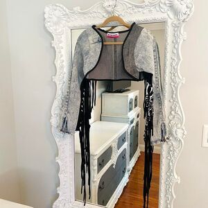 SALE New York Couture Handmade Reworked 80’s Jeans Fringe Cropped Jacket